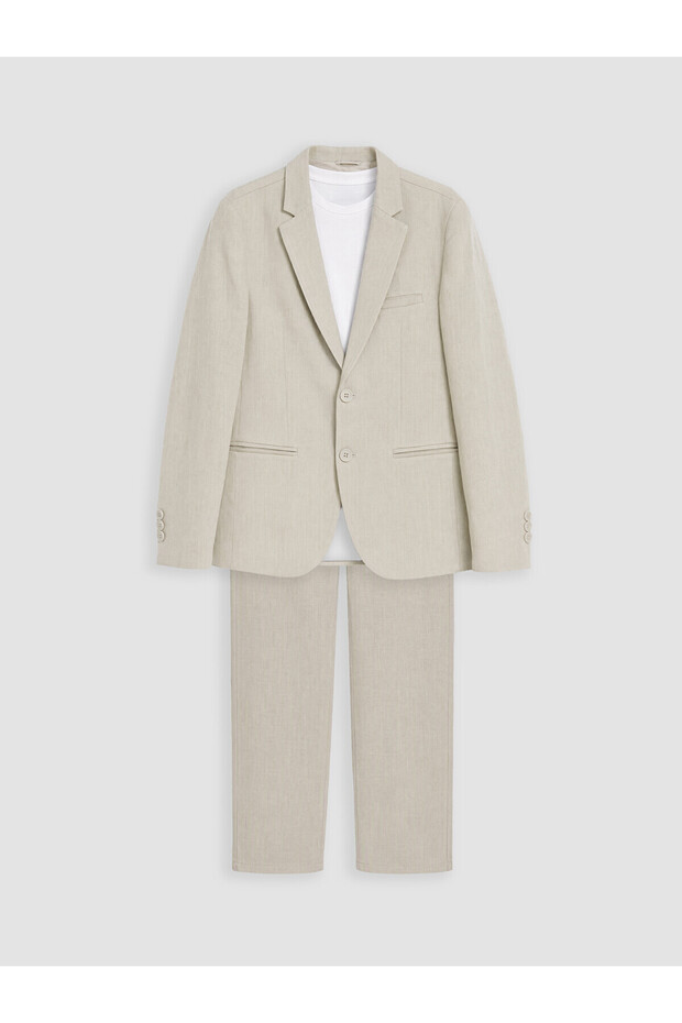 Beige Boy's Blazer Jacket and Pants Set