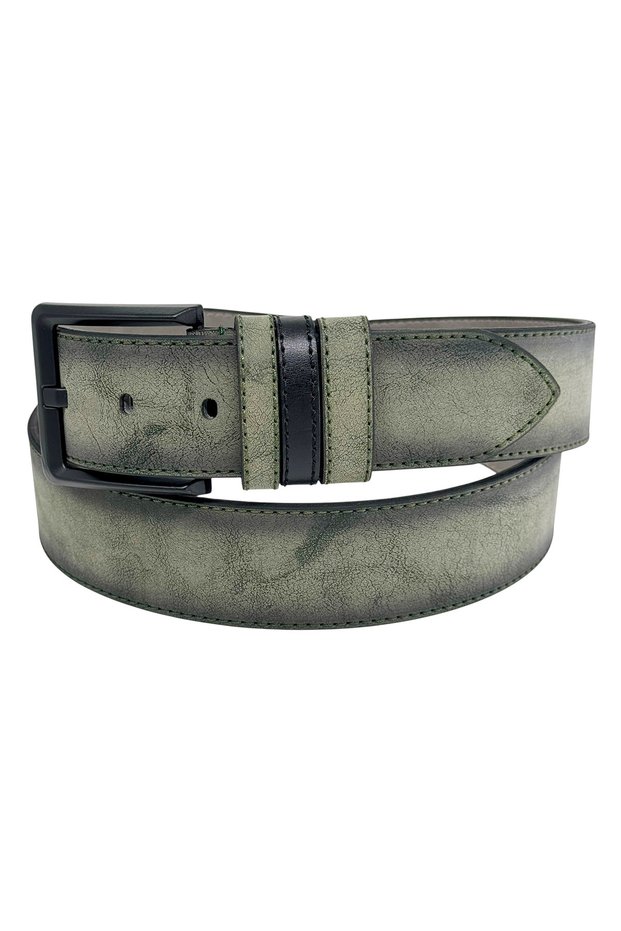 4.5 Cm. Sports Suede Faux Leather Navy Blue Men's Belt with Bridge Design Khaki Green