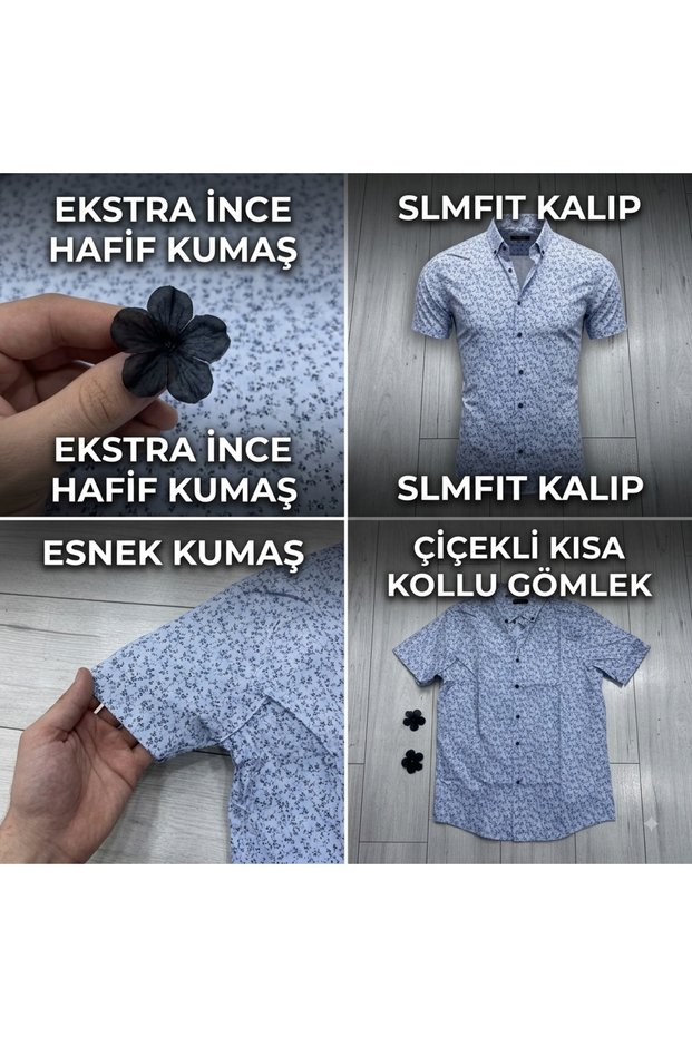Floral Short Sleeve Flexible and Thin Fabric Slimfit Men's Shirt New Season: Floral Slimfit Flexible Men's Shirt