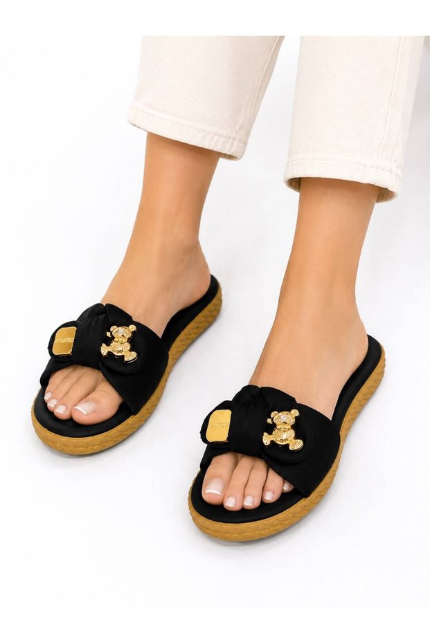 Women's Flower-Patterned Stone-Bow Detail Stylish Daily Slippers