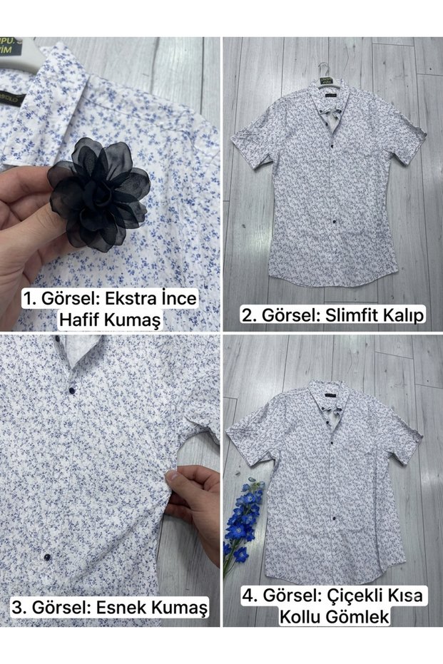 Floral Short Sleeve Flexible and Thin Fabric Slimfit Men's Shirt New Season: Floral Slimfit Flexible Men's Shirt
