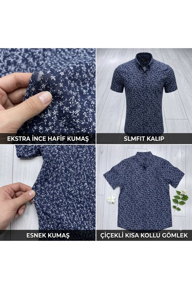 Floral Short Sleeve Flexible and Thin Fabric Slimfit Men's Shirt New Season: Floral Slimfit Flexible Men's Shirt