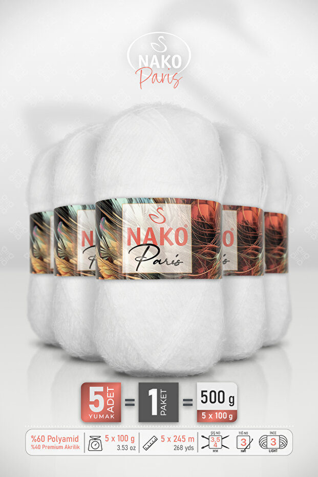 Paris • White (208) • 5-Pack • 100 g / 245 m • Soft, Fuzzy Textured Knitting Yarn • Cardigan, Sweater, Shawl, Scarf
