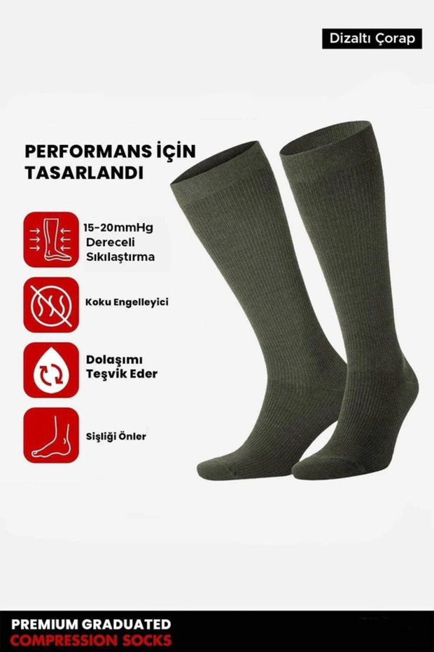 Unisex Organic Cotton Flight and Pilot Knee Socks with Special Firming Technology Khaki