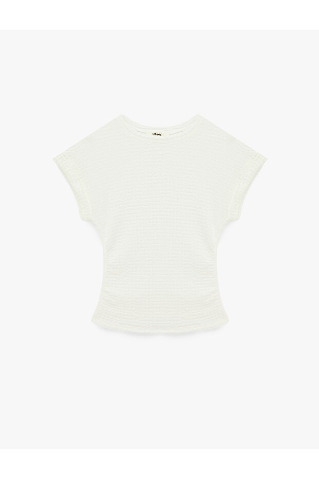 Drawstring Fabric Crew Neck Cap Sleeve T-Shirt