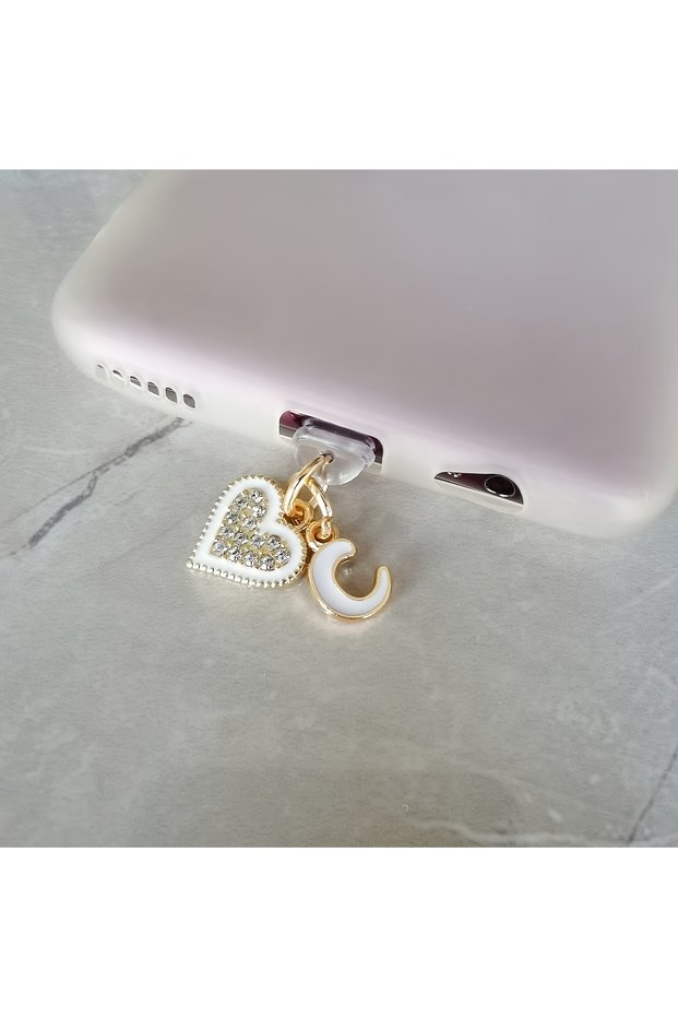 C for Type-C 1 Piece of Light Luxury Sparkling Diamond Letter Heart-Shaped Phone Dust Plug Protectiv