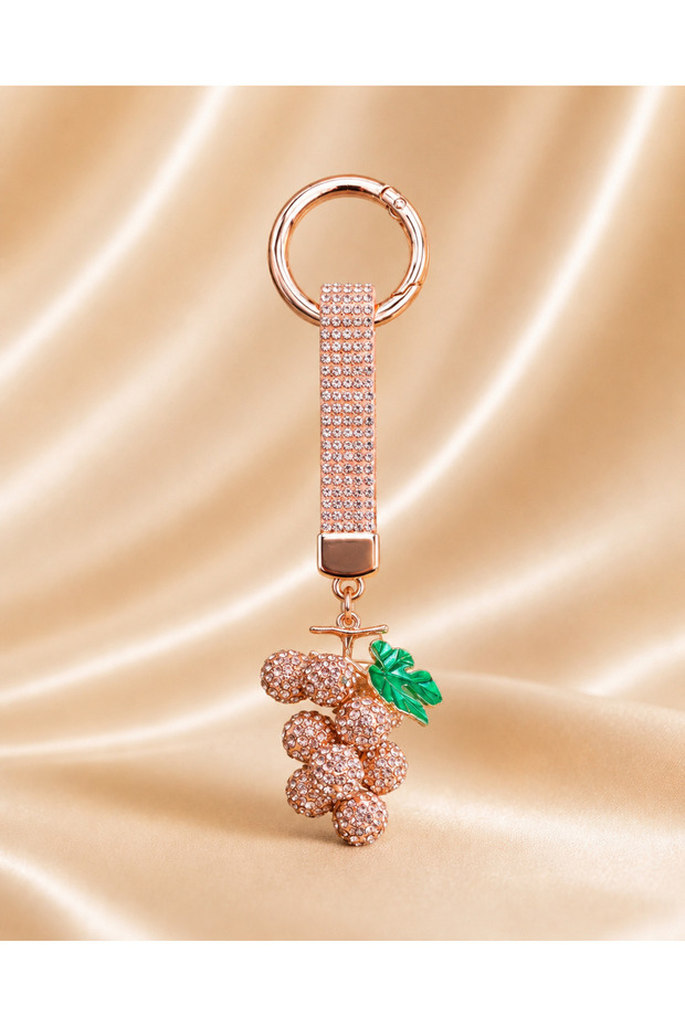 Bag Charm and Keychain with Stone Grape Figure – Rose Gold