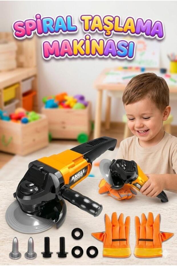 Toy Spiral Grinding Machine Set with Gloves Educational Fun Interactive Repairman Set for Kids