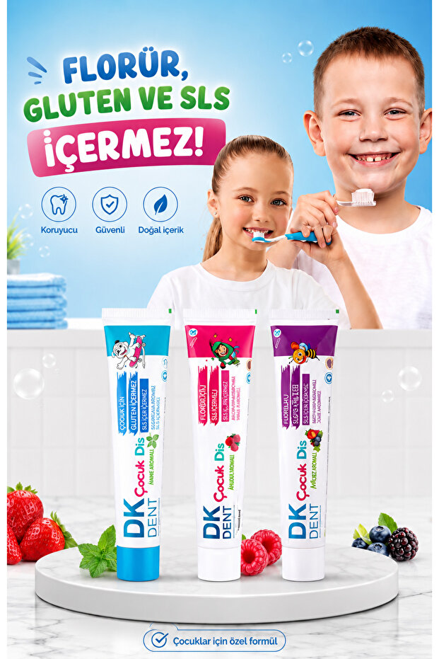 Dk Dent 3-Pack Children's Toothpaste Raspberry-Aloe Vera-Forest Fruit 3X50 ml