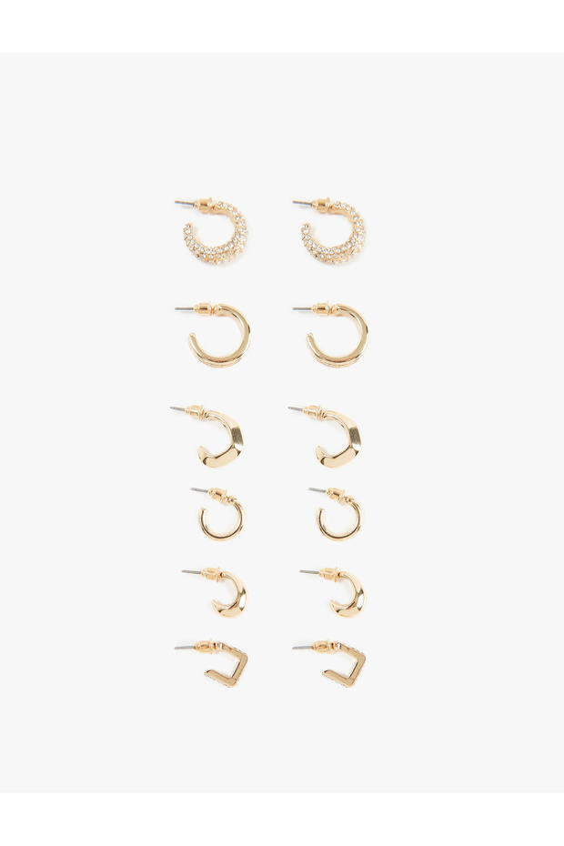 Stone Detailed 6-Piece Hoop Earring Set