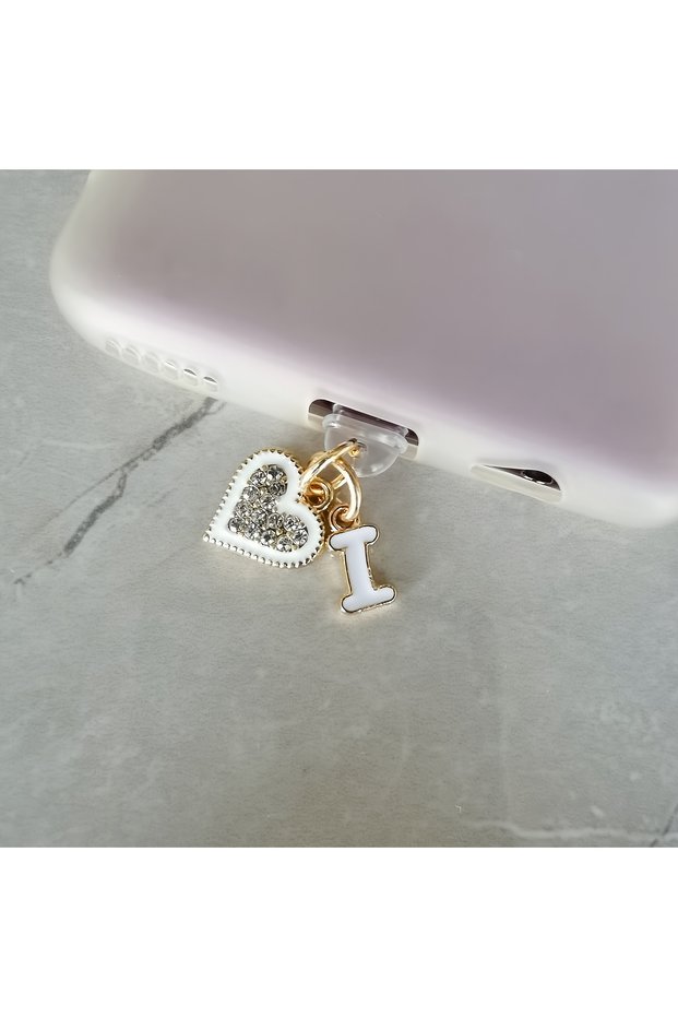 I for Type-C 1 Piece of Light Luxury Sparkling Diamond Letter Heart-Shaped Phone Dust Plug Protectiv