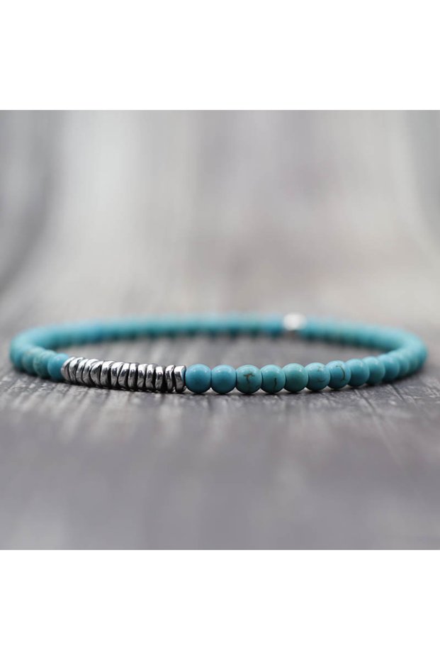 Turquoise New 4mm Stone Bracelet Men Natural Volcanic Rock Tiger Eye Braslet Beaded Silver Color Hem