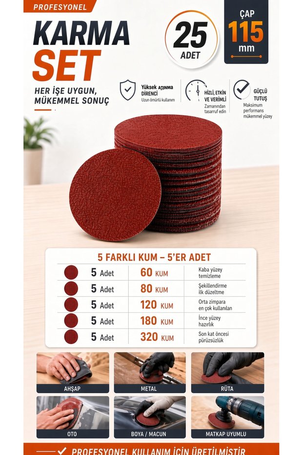 25 Pieces 115 mm Velcro Sanding Disc Set Mixed (5X60 / 5X80 / 5X120 / 5X180 / 5X320 Grit) – Professional, Compatible with Angle Grinders & Drills