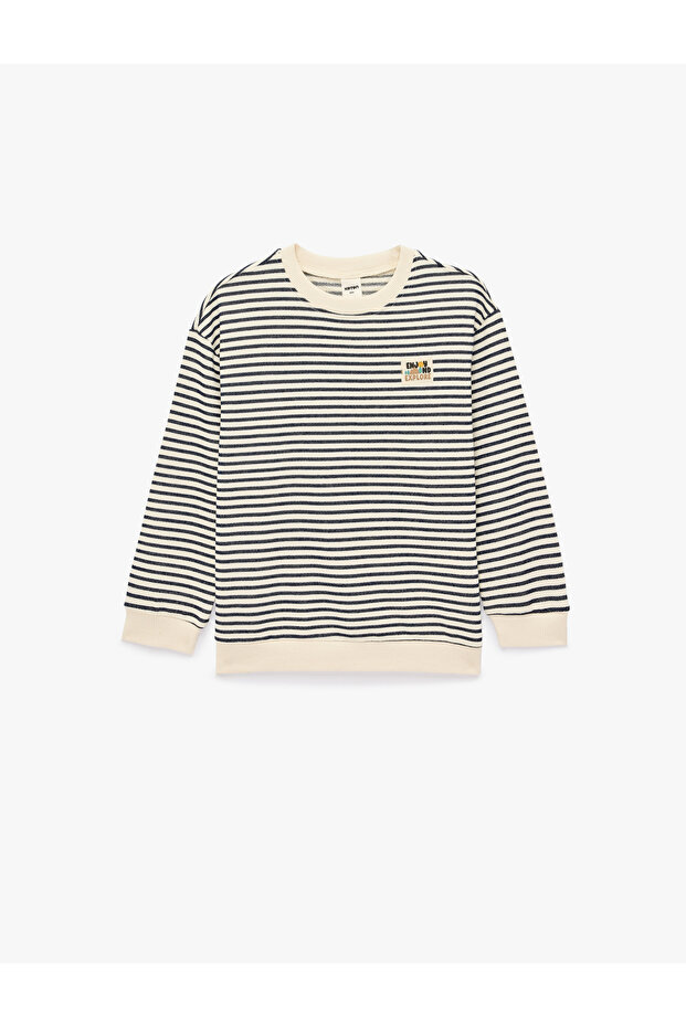 Cotton Crew Neck Long Sleeve Striped Oversize Sweatshirt