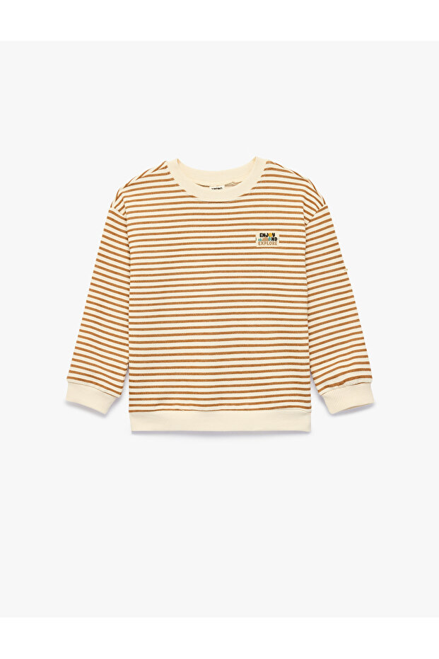 Cotton Long Sleeve Crew Neck Striped Oversize Sweatshirt