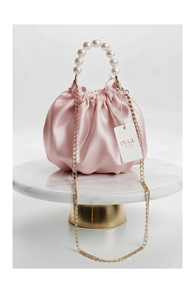 Royale Series Pearl Handle and Chain Strap Pull-Strap Rose Patterned Handmade Luxury Bag, Wedding, Evening Dress, Engagement, Celebration, Daily Use.