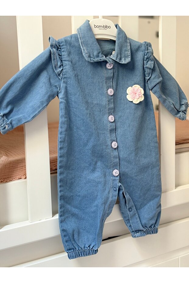 Mini Çiçekli Denim Tulum