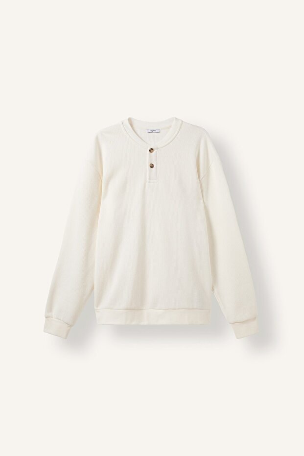 100% Cotton Regular Fit Knitwear Look Henley Collar Long Sleeve Basic Sweatshirt H5041Ax26Au