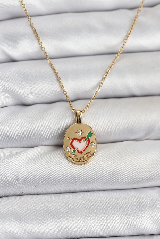 Women's Necklace Steel Chain Gold Color with Heart Figure