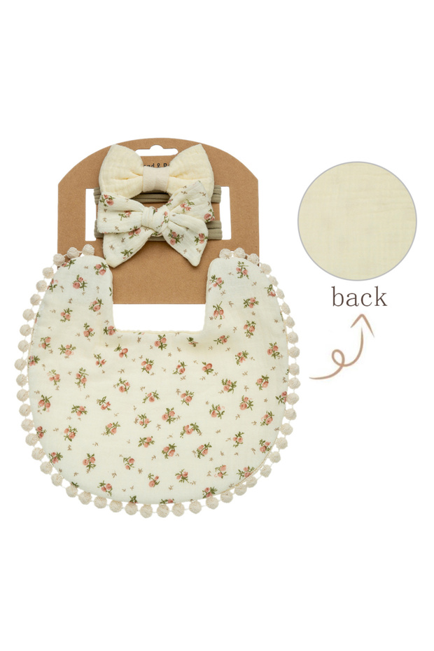 5 3Pcs/Set Baby Flower Bibs & Headbands Bow Nylon Hairbands Double Side Saliva Towel Feeding Burp Cl