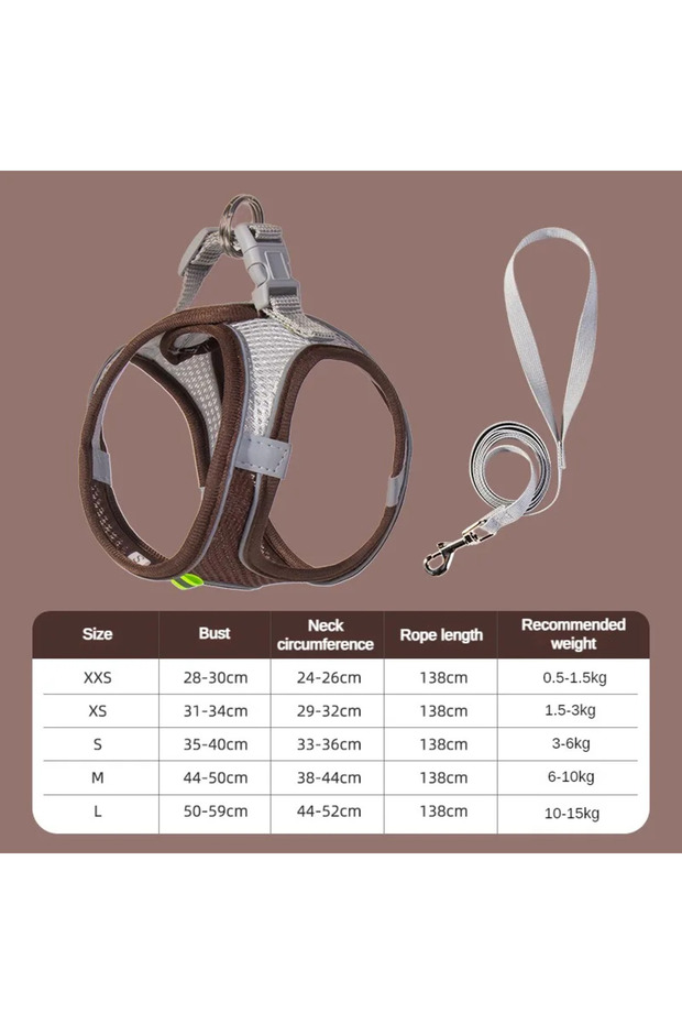XXS 0.5-1.5 Kg Coffee Puppy Harness Set Dog Accessories Adjustable Pet Vest Dogs French Bulldog Chih