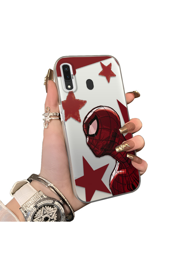 Samsung Galaxy A30/A20 Compatible Hard Acrylic Back Silicone Edge Lens Protection Spiderman Case