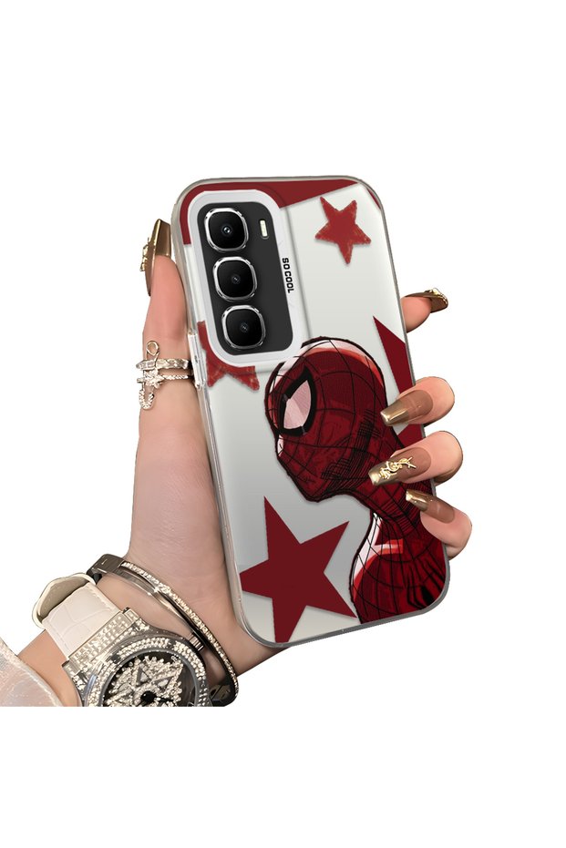 Infinix Hot 60 Pro Compatible Hard Acrylic Back Silicone Edge Lens Protection Spiderman Case