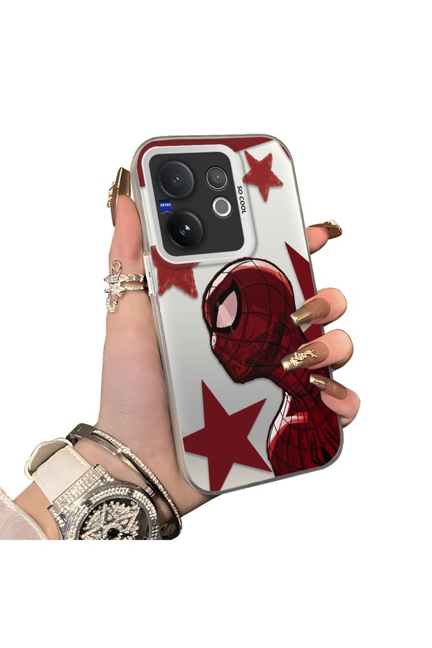 Vivo V60 Compatible Hard Acrylic Back Silicone Edge Lens Protection Spiderman Case