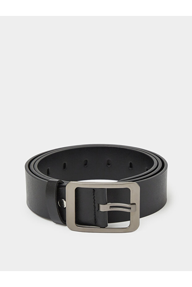 Black Solid Belt with Buckle