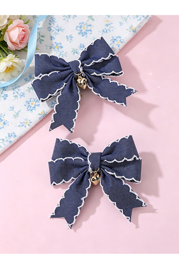Set of 2 - Heart Decor Bow Hair Clips