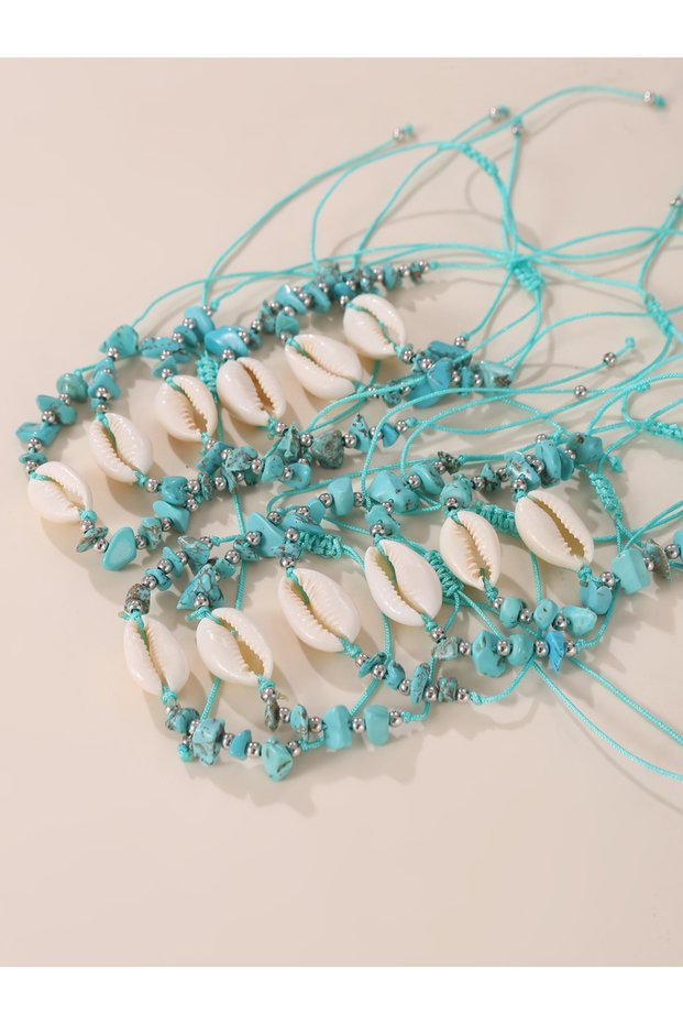 Pack of 12 - Turquoise Shell and Stones Charm Bracelets
