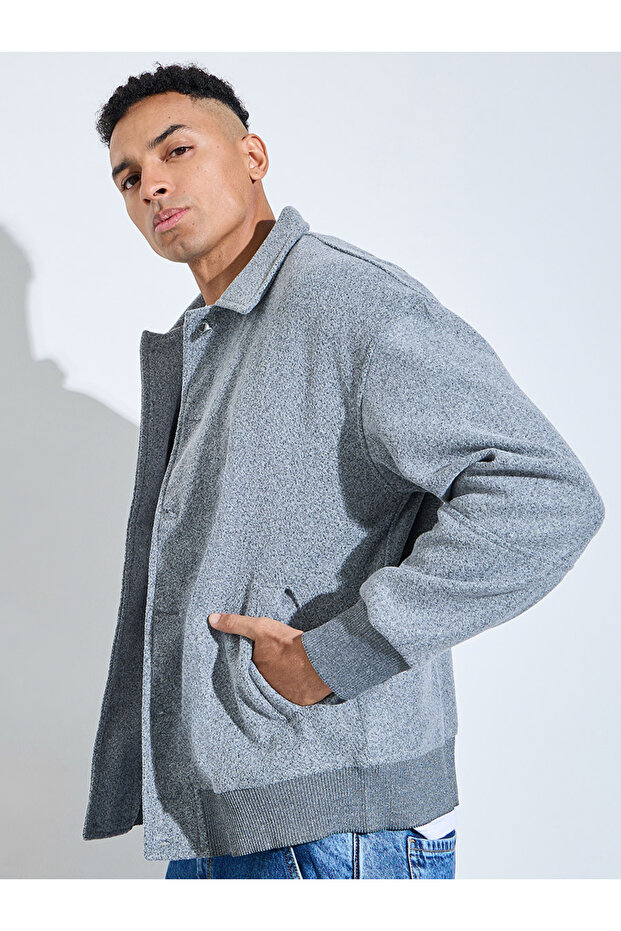 Grey Textured Button-Up Jacket