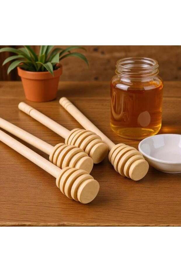 4Pcs Set Natural Wooden Honey Drizzler for Kitchen and Tea