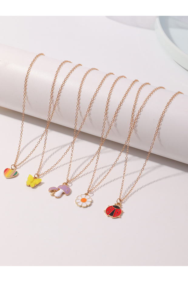 Set of 5 - Heart and Butterfly Pendant Necklace