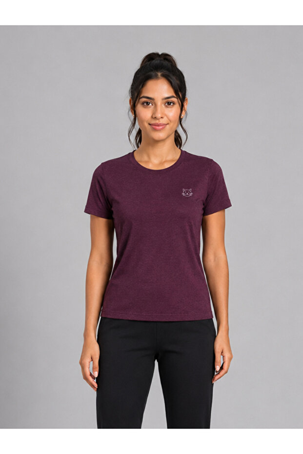 Burgundy Solid Short Sleeve Activewear T-shirt