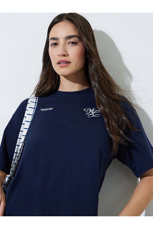 Navy Blue Printed Oversized T-Shirt