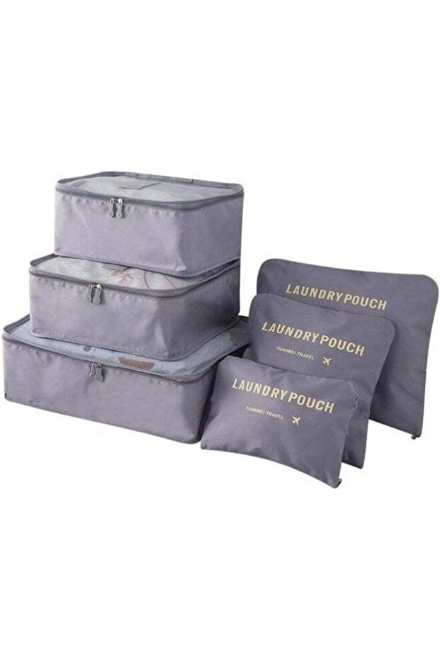6-Piece Grey Laundry Pouches and Travel Organizer Bags Set