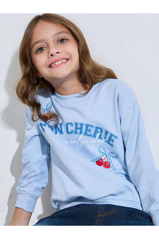 Girls Blue Graphic Print Oversized Sweatshirt