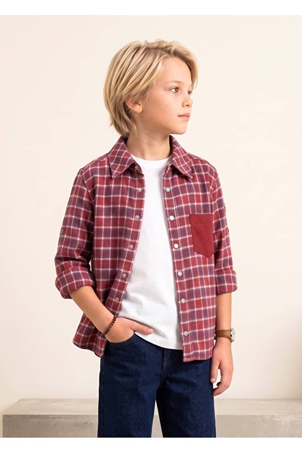 Cotton Red Plaid Winter Boys' Sports Shirt