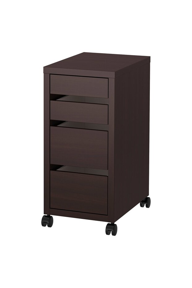 وحدة أدراج ميككي بعجلات، لون أسود-بني، 35 × 75 سم