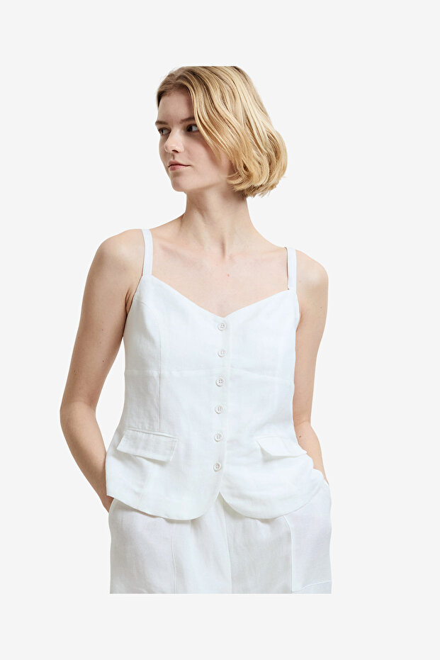 Women's Cooper Linen Tailored Button Front White Cami Top