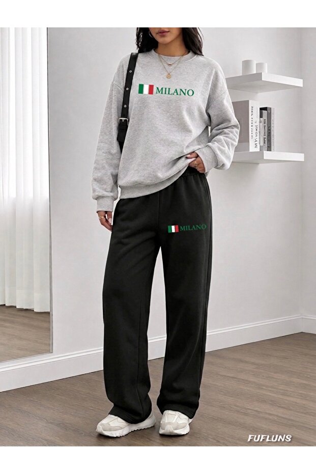 Milano Printed Women's Cropped Crewneck Bottom/Upper Tracksuit Set