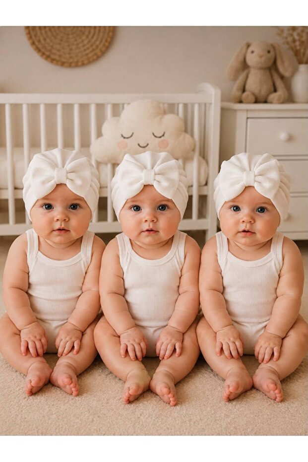 Bow-Tie Baby Bonnet Set of 3 (White)