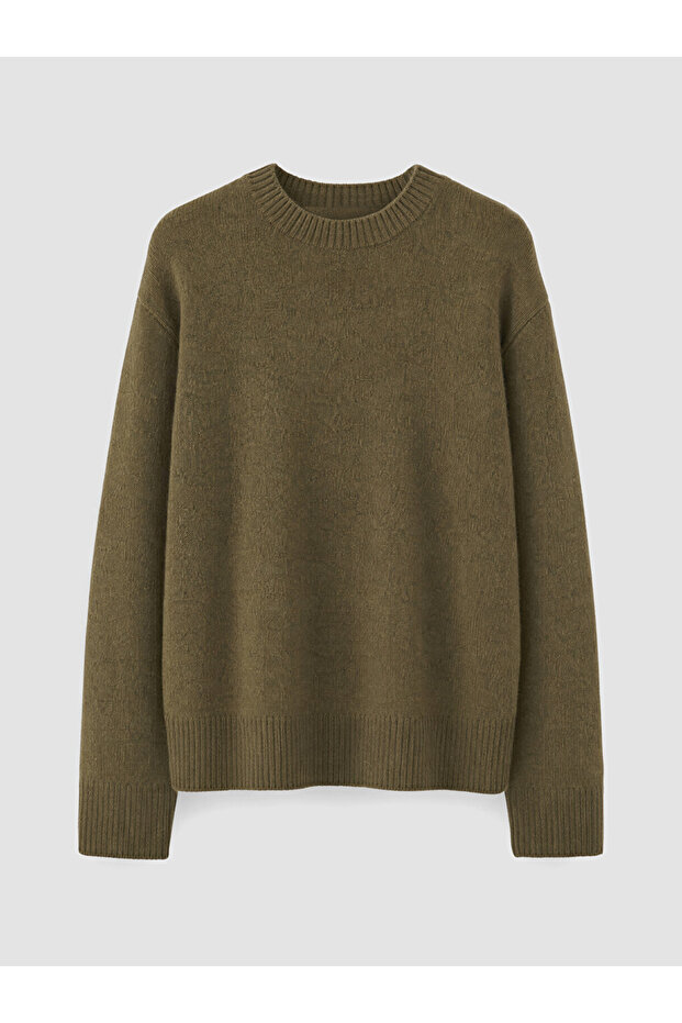 Khaki Crew Neck Oversized Women's Knitwear Sweater