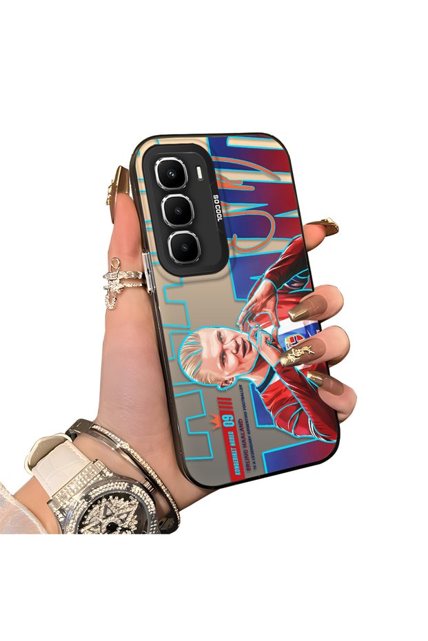 Infinix Hot 60 Pro Compatible Hard Acrylic Back Silicone Edge Lens Protection Haaland Case