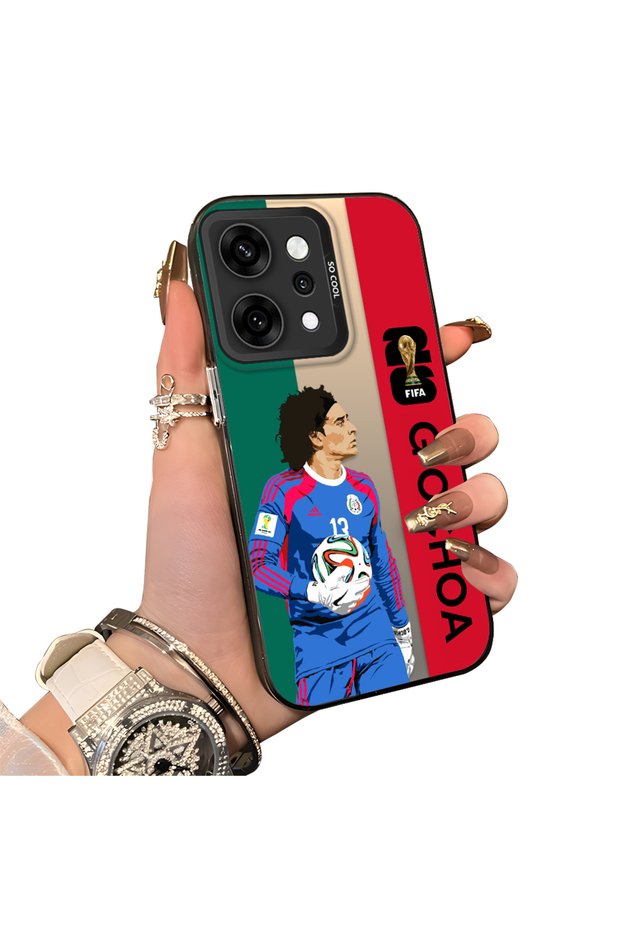 Oppo Reno14 Pro Compatible Hard Acrylic Back Silicone Edge Lens Protection Star Football Player Case