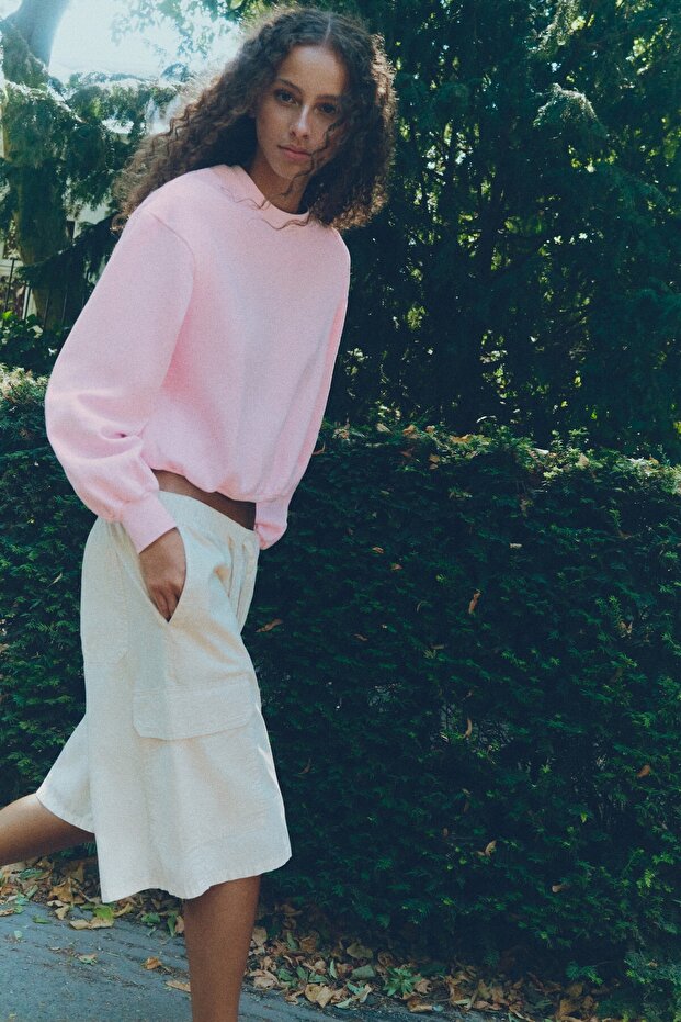 Bisiklet yaka crop sweatshirt