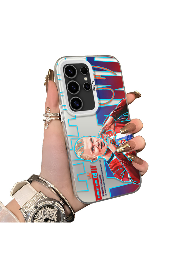 Samsung Galaxy S24 Ultra Compatible Hard Acrylic Back Silicone Edge Lens Protection Haaland Case
