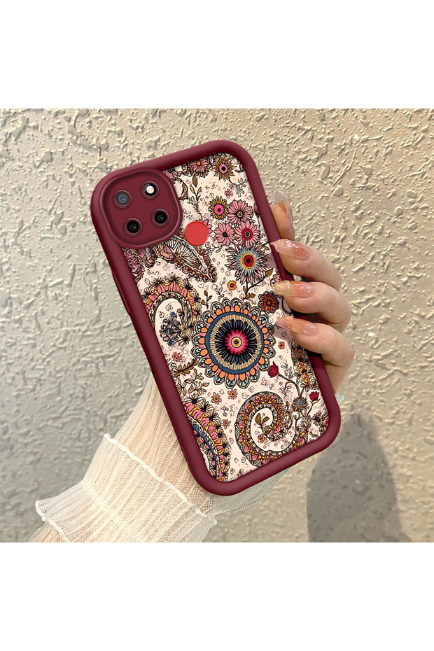 Realme C25/C25S/C12 Compatible Retro Ethnic Floral Print Shock-Absorbing Daily Protective Case