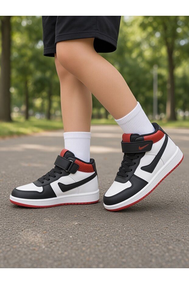 Children's Long Ankle Seasonal Sneaker Shoes-Black Red